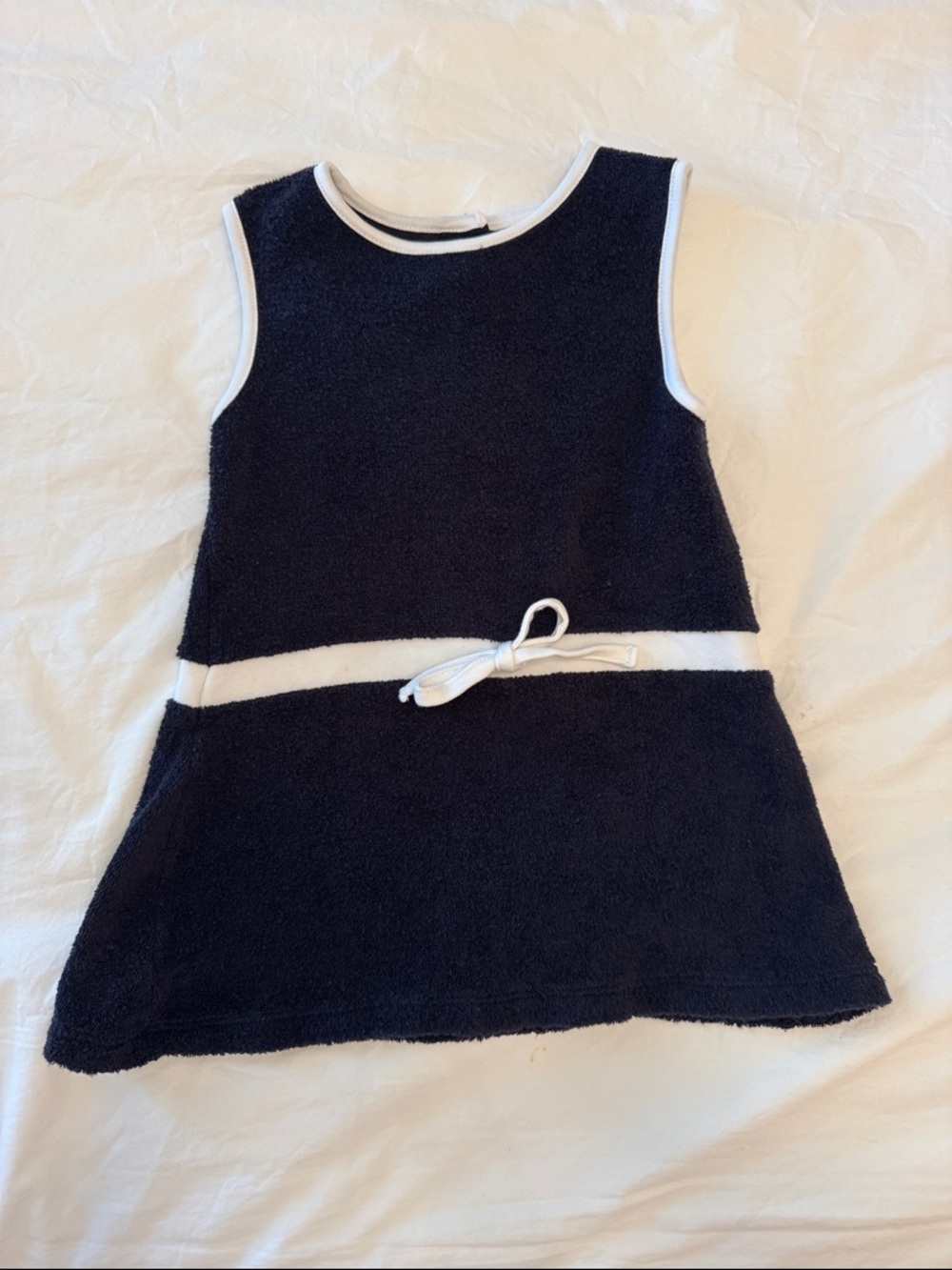 Bella Bliss Navy Sleeveless Terry Knit Dress with White Trim